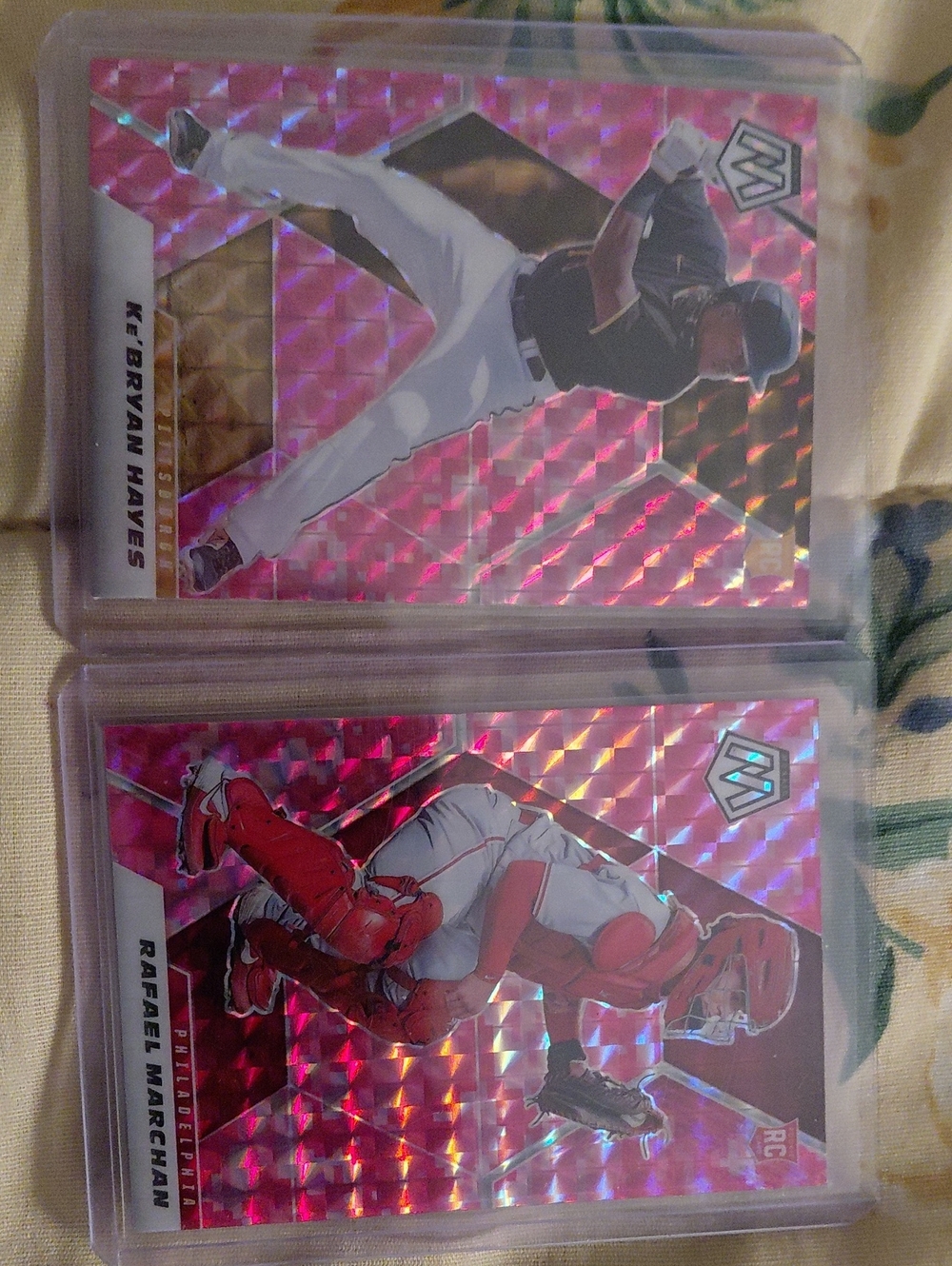 Topps Finest Pink Mosaic Baseball Hobby Card Lot - bryan hayes & rafael marchan